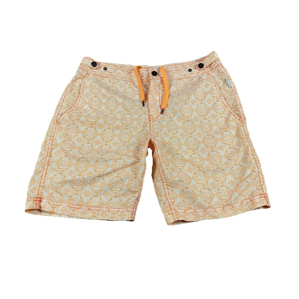 Prince & bond  Men's Shorts 30 Orange White Geometric Hybrid Chino Elvio 7.5"
